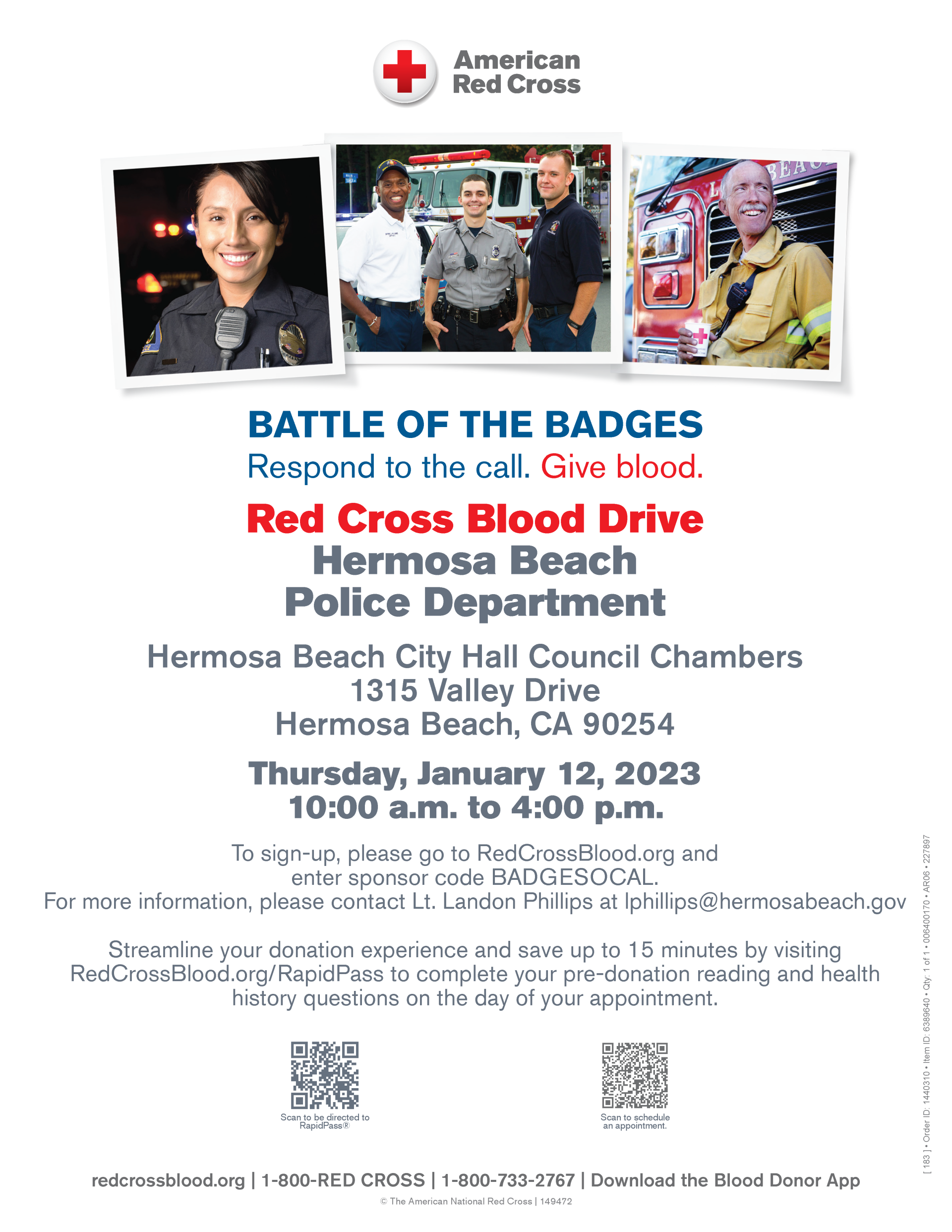 Flyer promoting 2022 Battle of the Badges Blood Drive