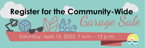 Community Wide Garage Sale Banner 2023 April 15, 2023 from 7 a.m. to 12 p.m.