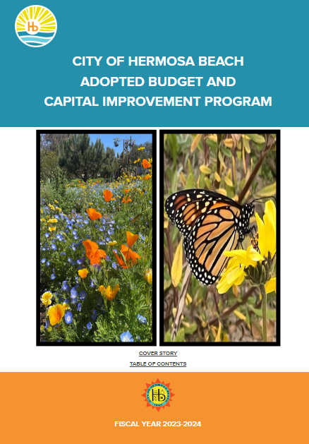 Image of cover page for the FY 2023-24 budget, featuring images of monarch butterflies